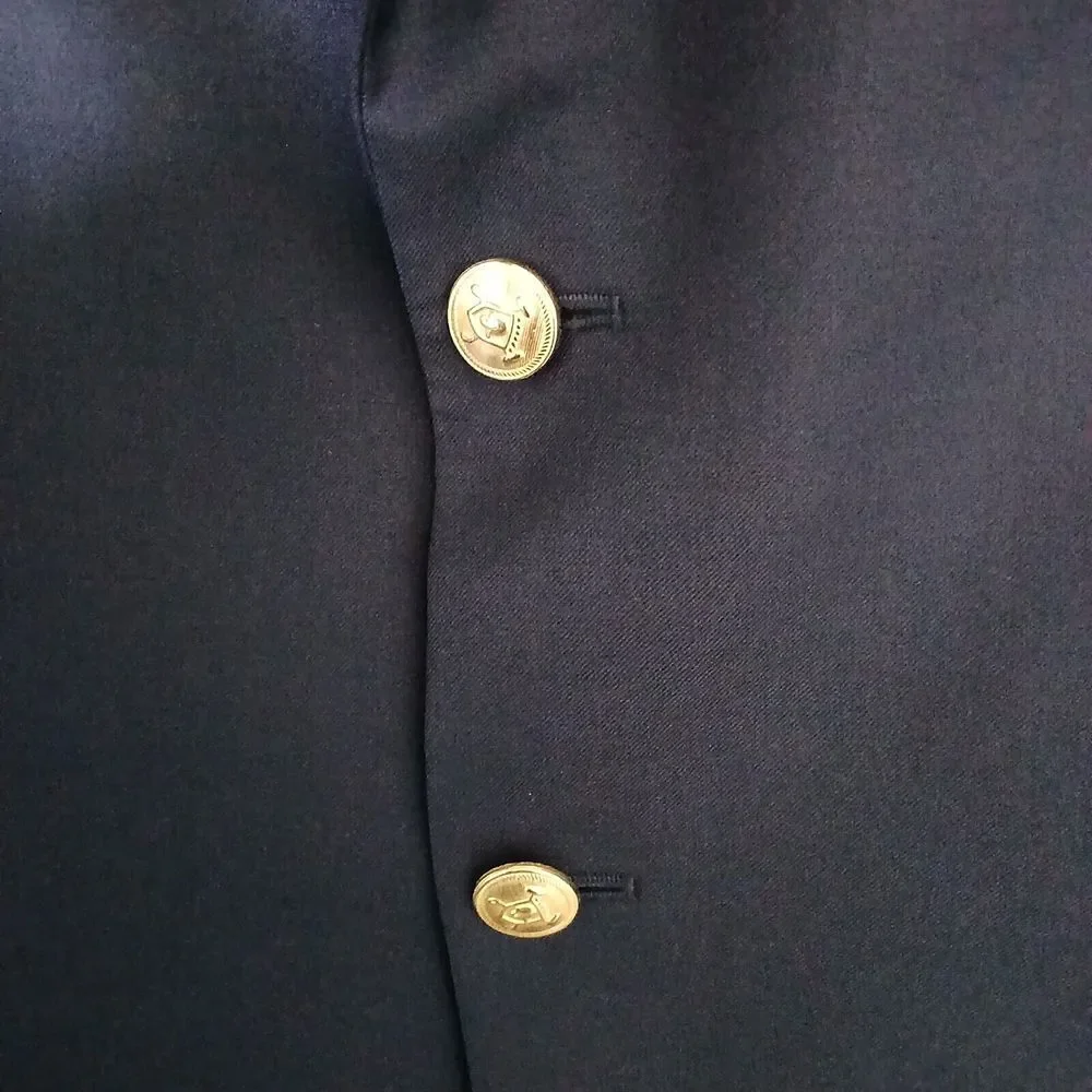 Ralph Lauren Sport Jacket Mens Navy Blue Wool Blazer Gold Button Size 44L